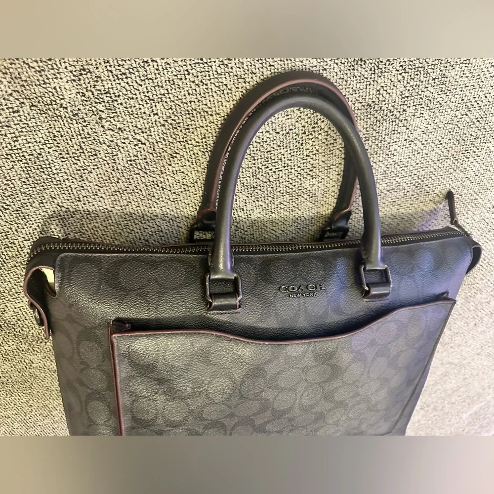 Coach Black Signature Leather Brief Case Workbag